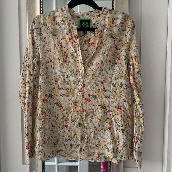 C WONDER CREAM FLORAL RIBBED BLOUSE - Picture 11 of 12